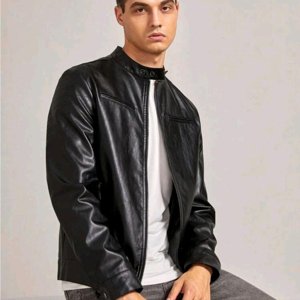 NWOT PU Leather Jacket with Pocket Zippers